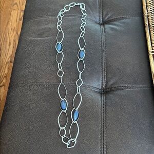 Simona Collin Elegant Silver and Lapis Blue Chain Necklace-EUC